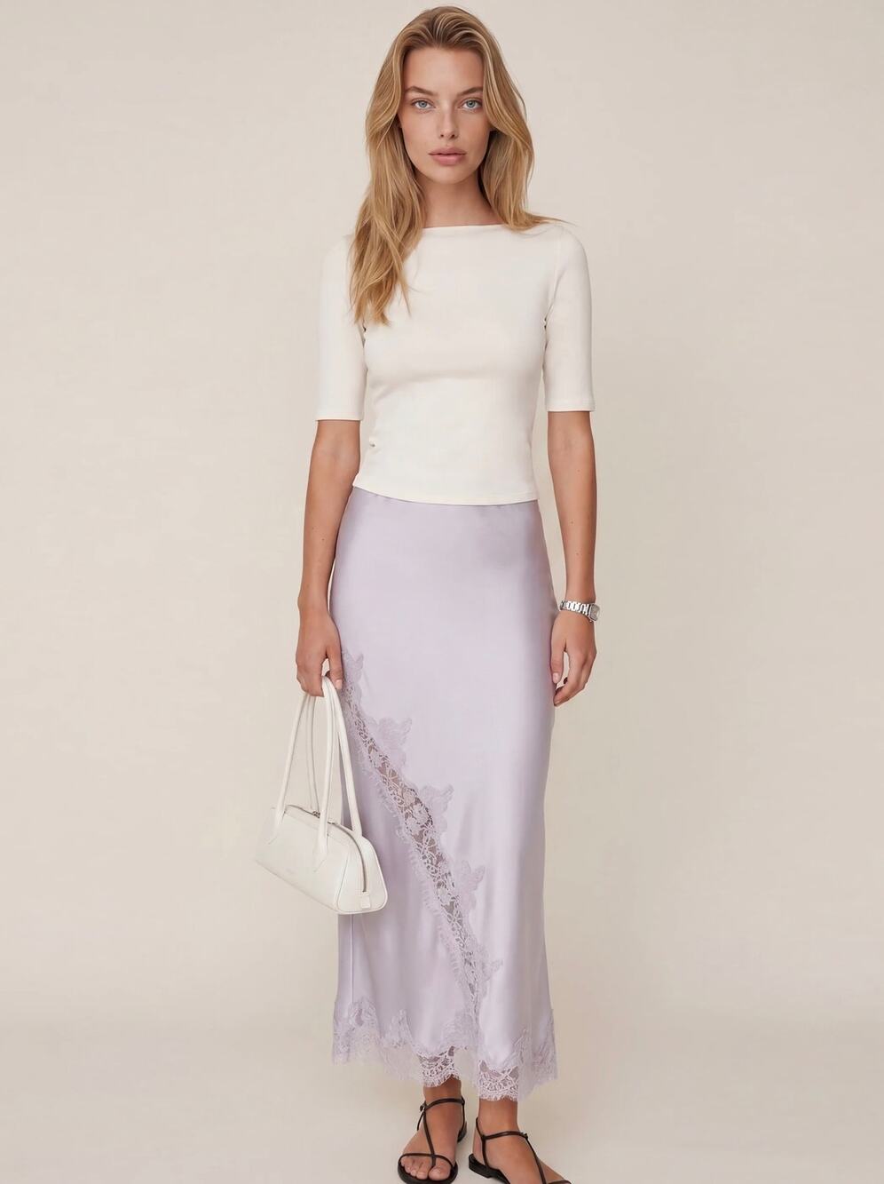 New few Moda X Greta Louise tome uptown satin lace purple skirt sz 2 $197